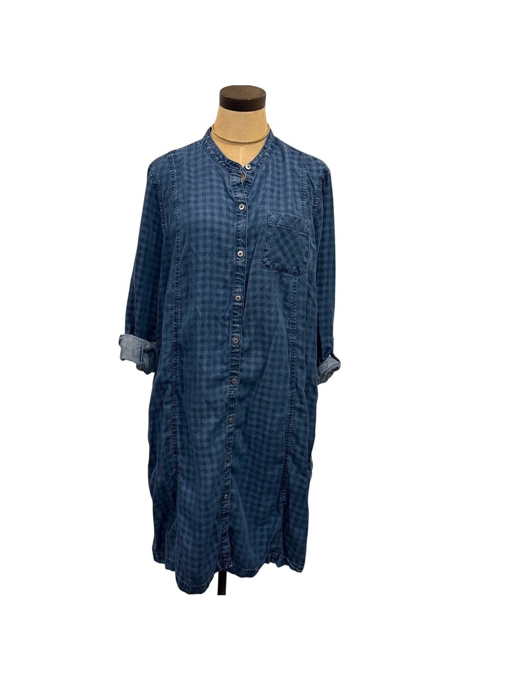 J. JILL Denim Check Shift Button Down Shirt Dress XL Casual Lyocell J Jill
